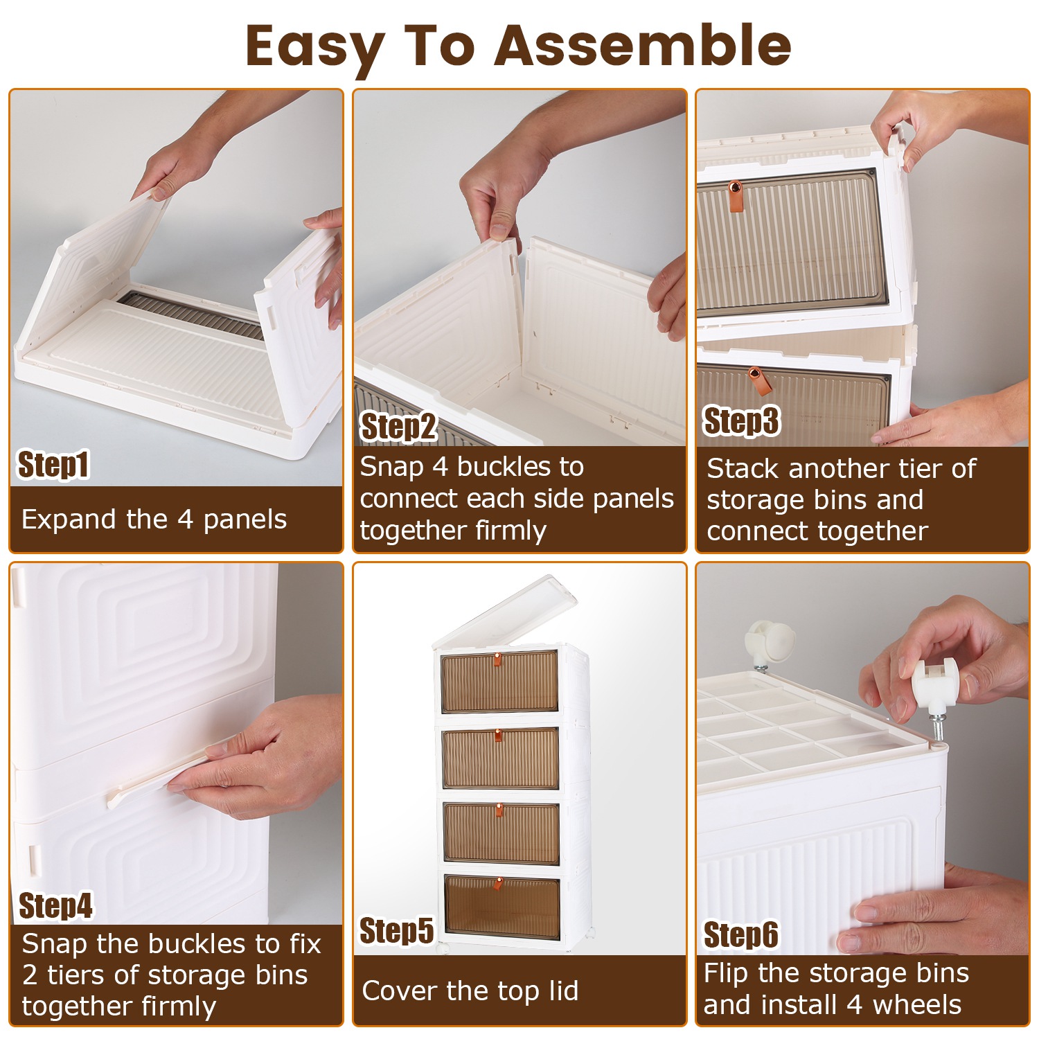 4Pc Foldable Storage Bins With Lid For Home Storage Front Magnetic Door